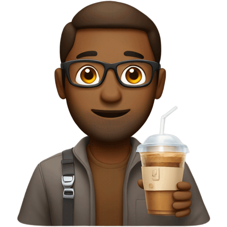 Brown programmer with iced coffee emoji