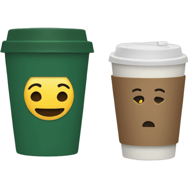 a coffee cup with a dark green lid, and a craft cup itself with a wish written on it emoji