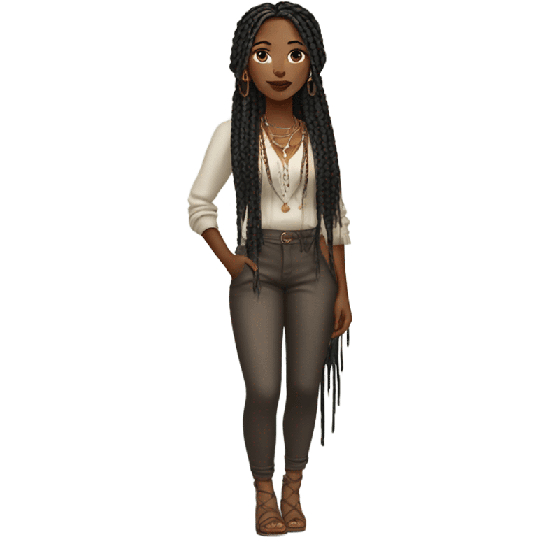 black woman with black boho braids and trendy style emoji