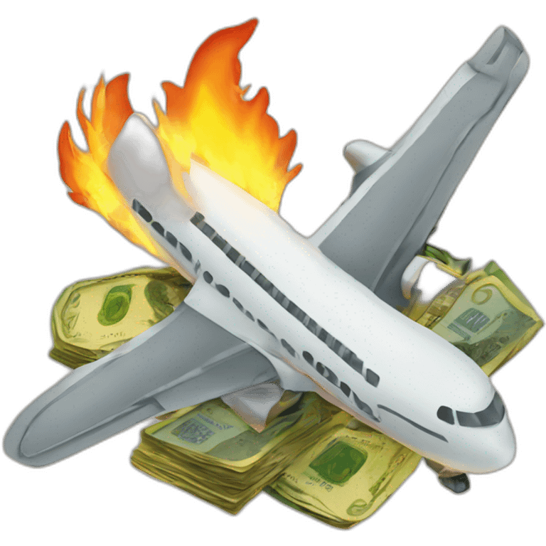 airplane burning money emoji