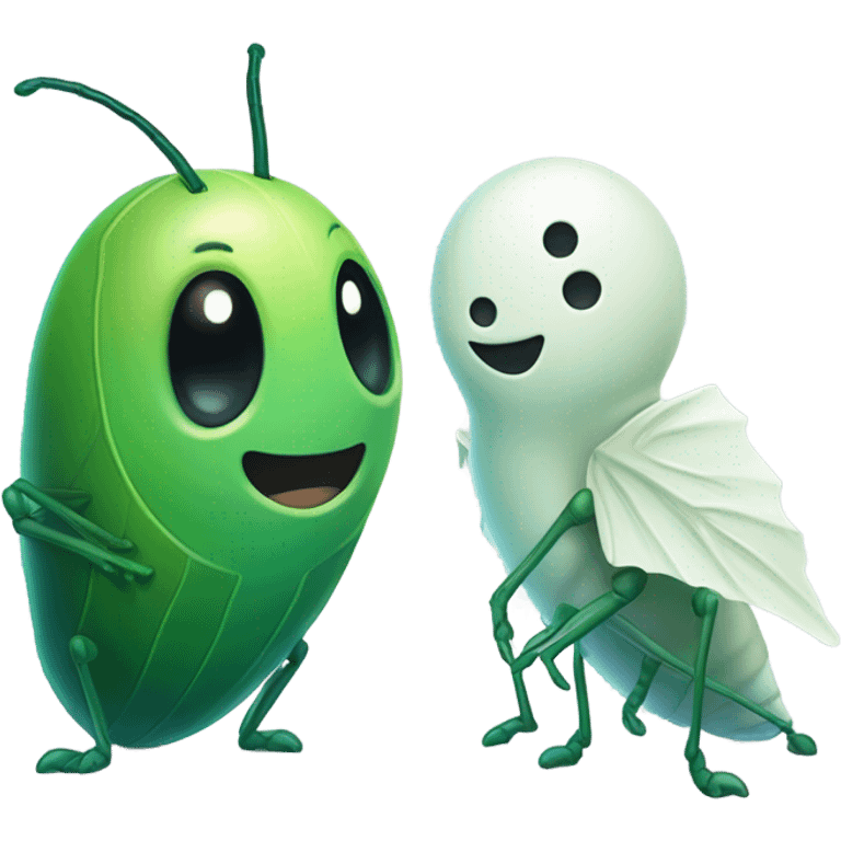 A cricket and a ghost being friends emoji