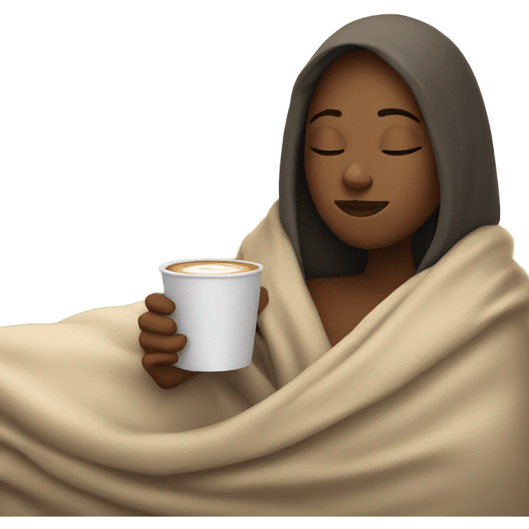 girl inside a blanket sipping coffee eyes closed emoji