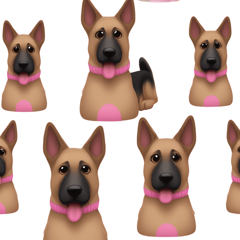 Blonde black and brown German shepherd with silly face and puppy dog eyes wearing pink sweater emoji