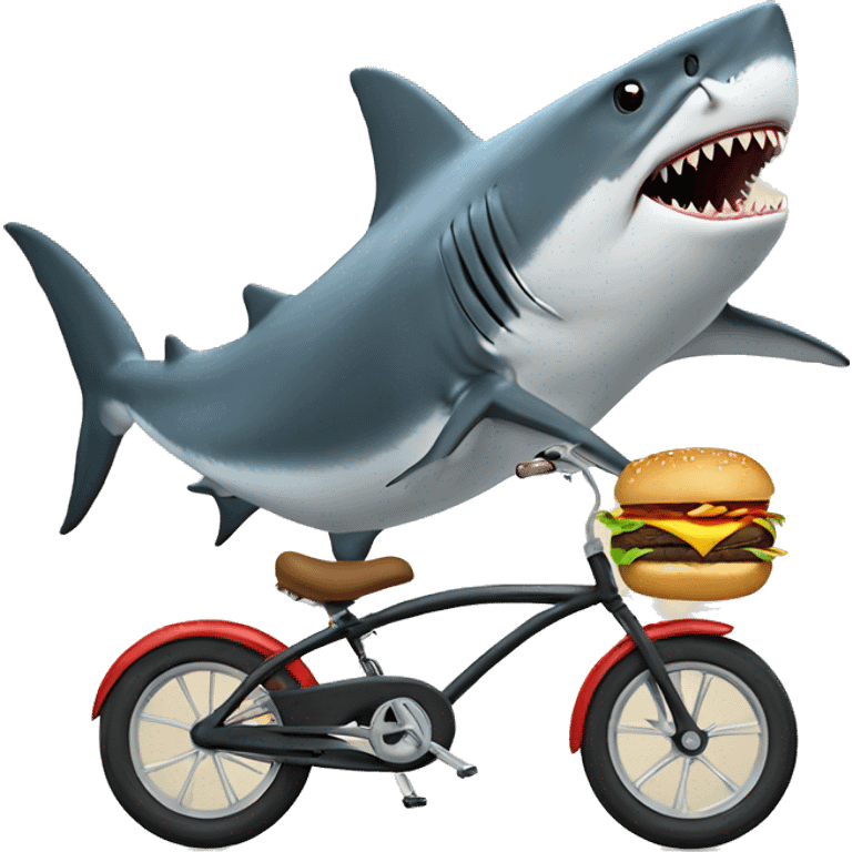 shark eating a cheeseburger while on a bike emoji