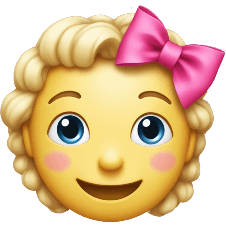 A happy face with a pink bow on top  emoji