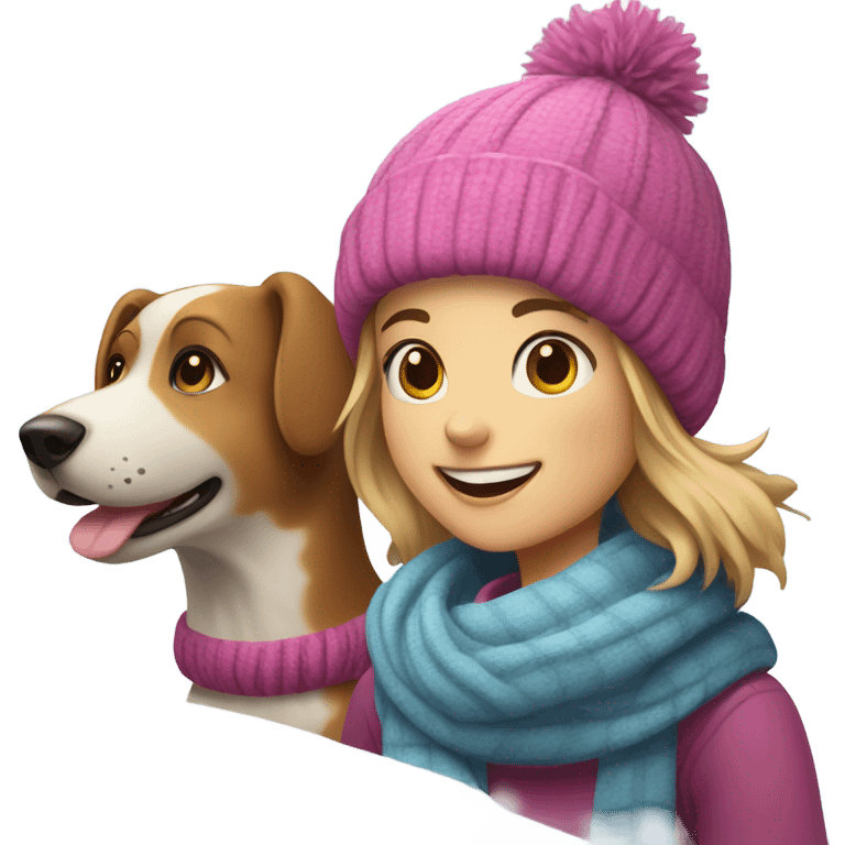 girl enjoying winter with dog emoji