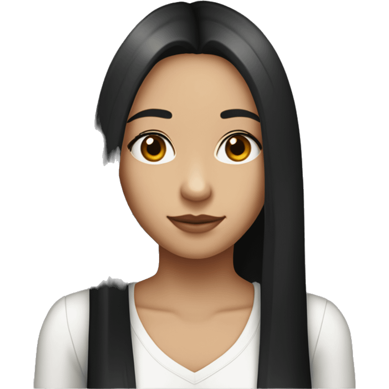 A 20years old girl with very long black straight hair, dark brown eyes, small lips,with a new order packedge emoji