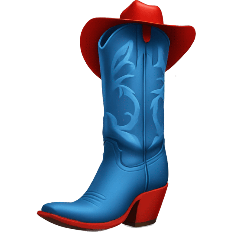 Tall blue cowboy boot with red cowboy hat on top emoji