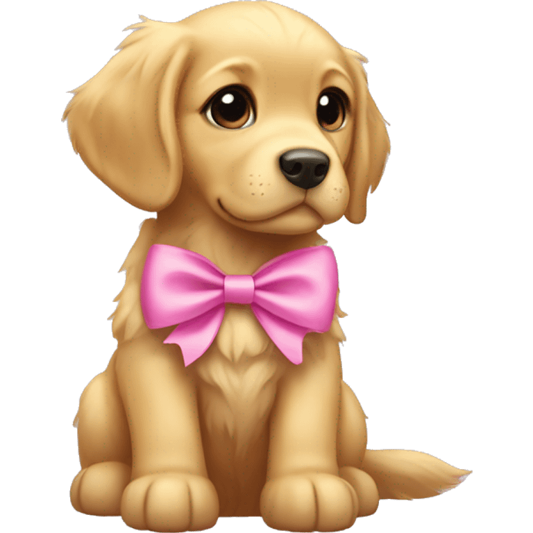 golden retriever puppy wearing a pink bow  emoji