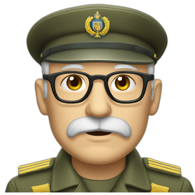 An elderly soldier of the Ukrainian army with glasses and a gray beard. emoji