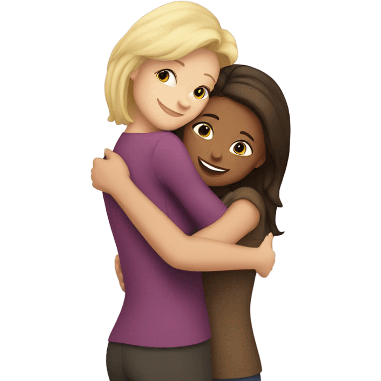 Blonde mum hugs brunette girl  emoji