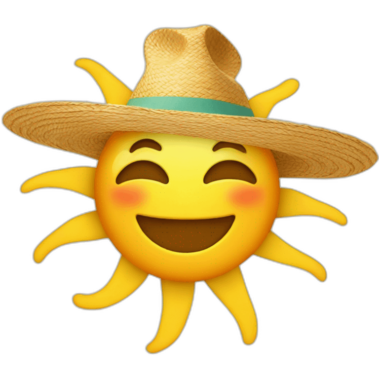 sun with long rays, eyes, smile in a straw hat emoji