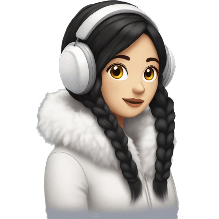 Winter girl black hair white cozy earmuffs  emoji