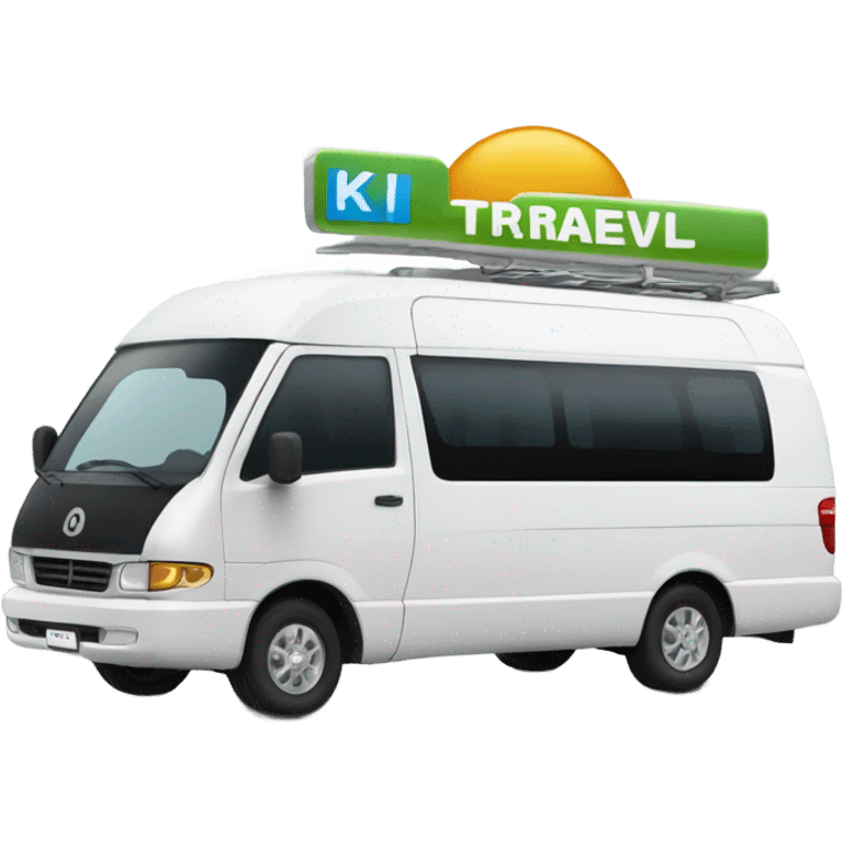 A modern tourist van with a sleek design, large windows, and a welcoming look. The van should have 'KI. Travel' written on the side in a stylish, readable font. The design should be clean and professional, suitable for a travel service. Use a minimalistic vector style with clear details. emoji