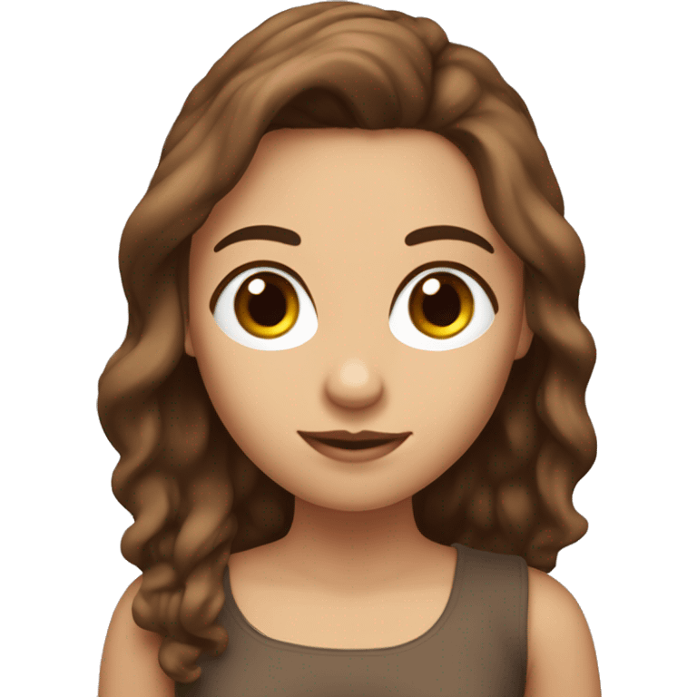 una chica de piel blancas con pelo largo marron y cuernos emoji