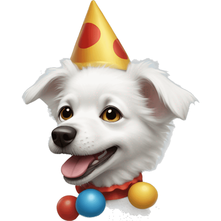 small white dog as clown emoji