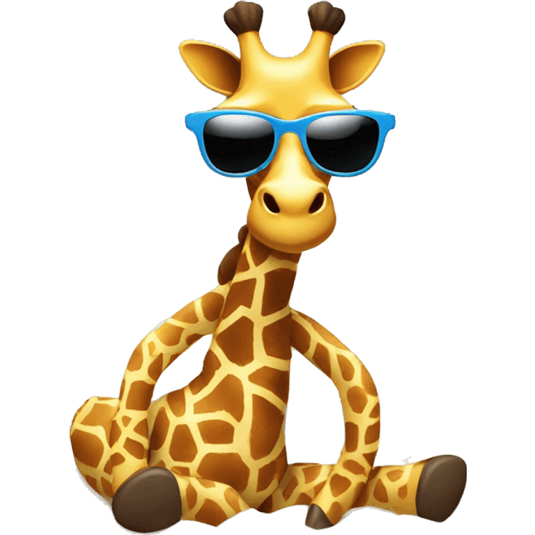 Giraffe in a swimsuit and sunglasses relaxing on the beach. emoji