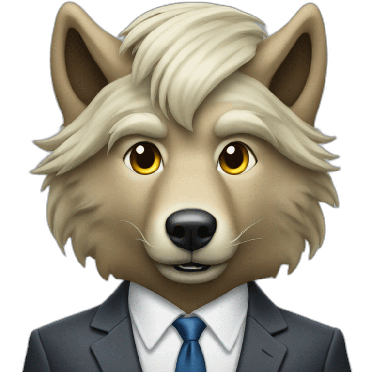 Donald Trump as a wolf with wig and suit emoji