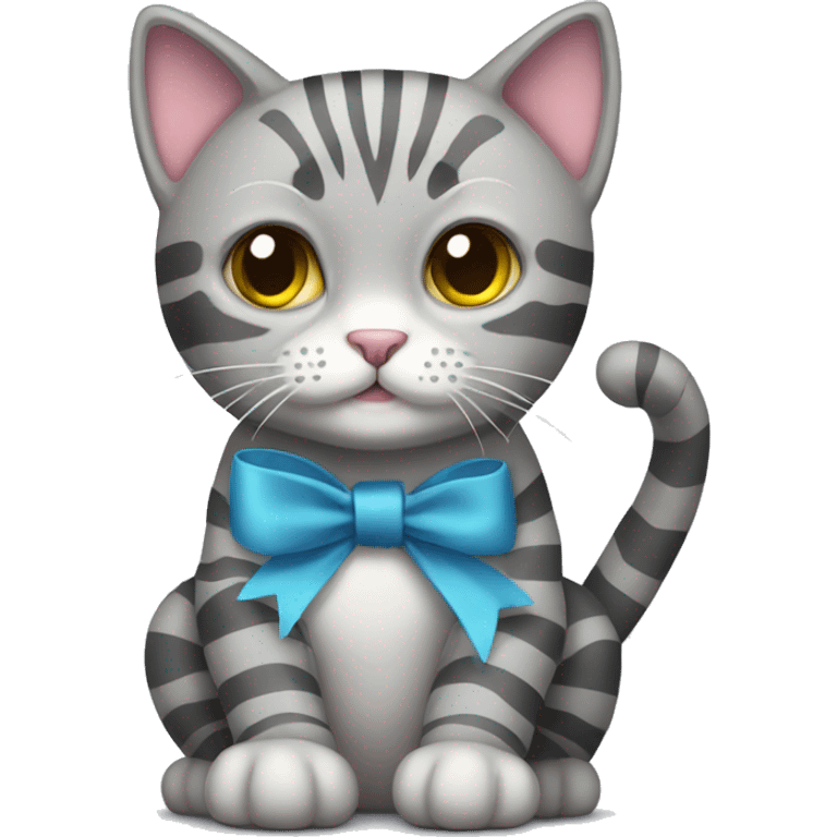 grey striped cat wearing ribbon emoji