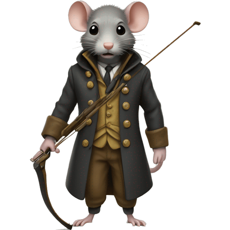 Petit little rat with a mustache and an overcoat and a crossbow  emoji