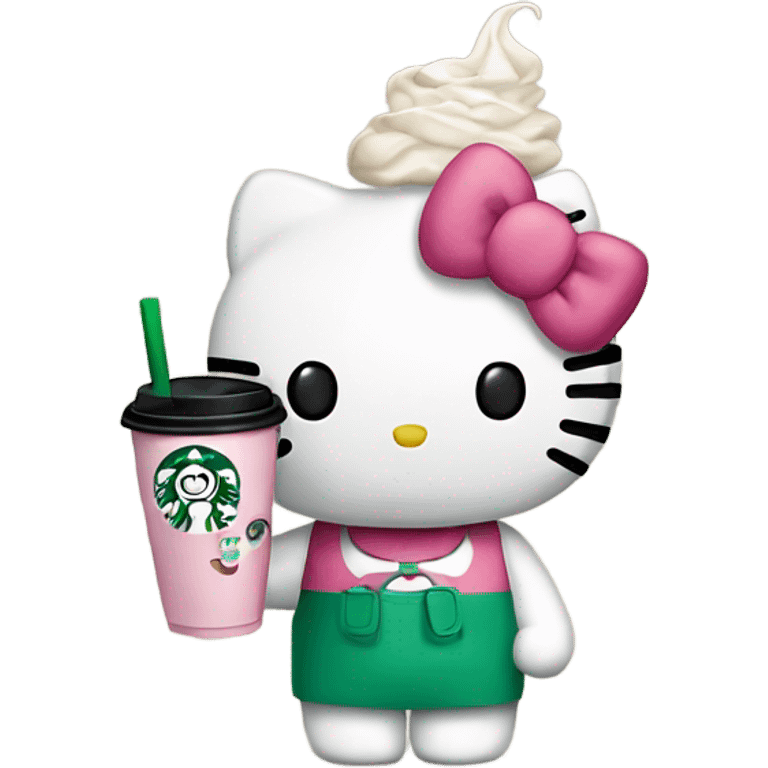 Hello Kitty holding a Starbucks cup emoji