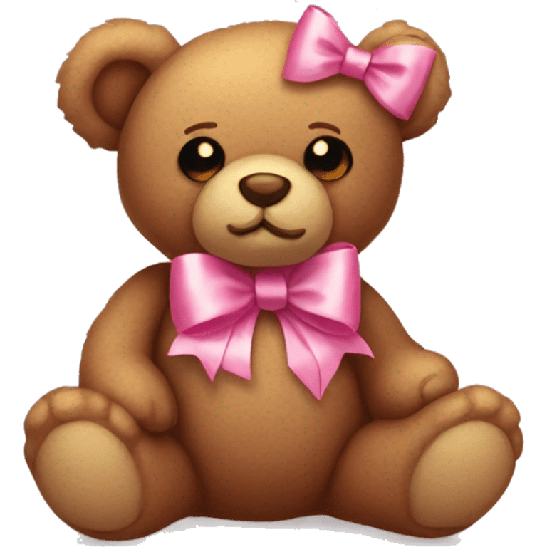 light brown teddy bear with a pink ribbon bow aesthetic emoji