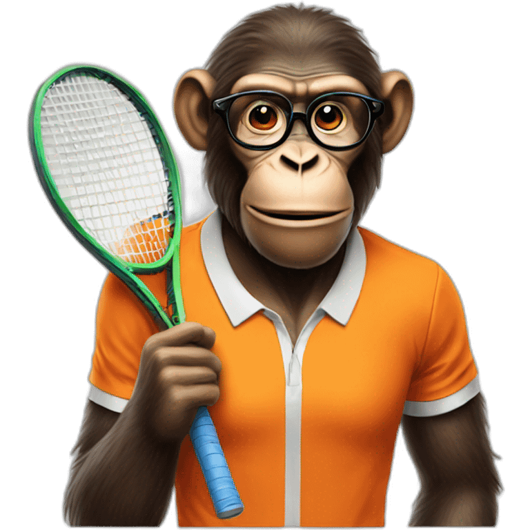 ape playing tennis in orange shirt with glasses emoji