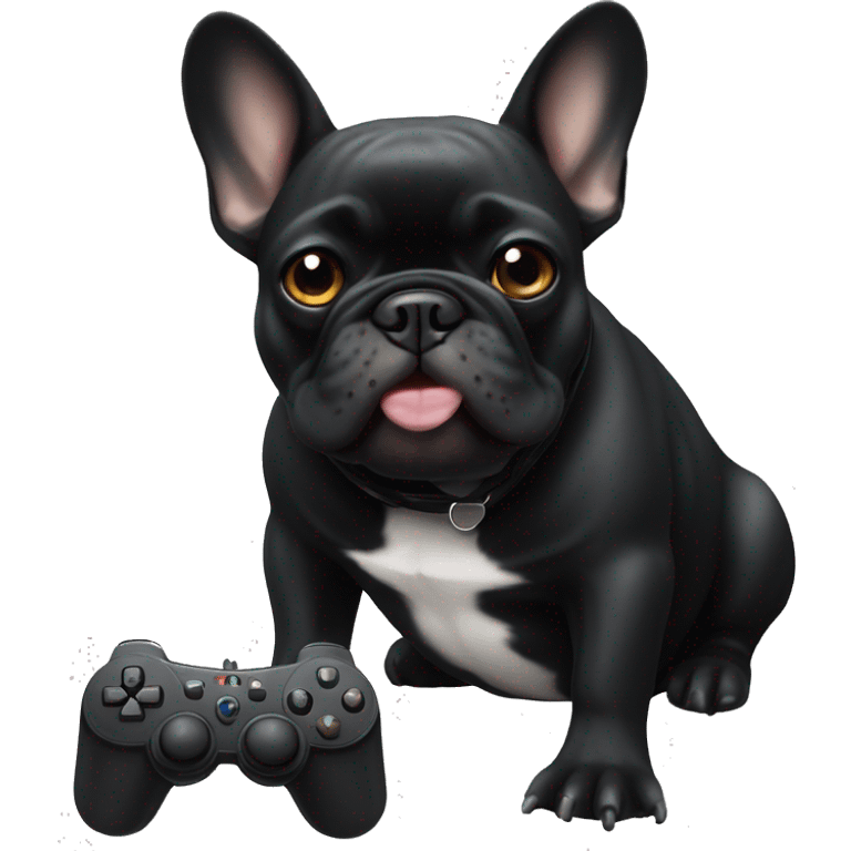 All black French bulldog playing video games emoji