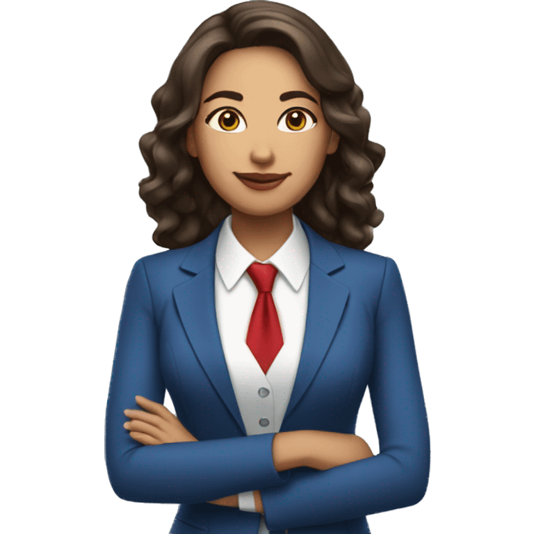 latin woman in blue suit, white shirt and red tie emoji