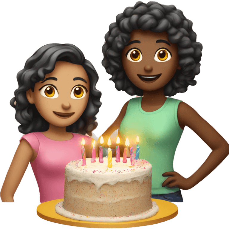 Girls and a birthday cake  emoji