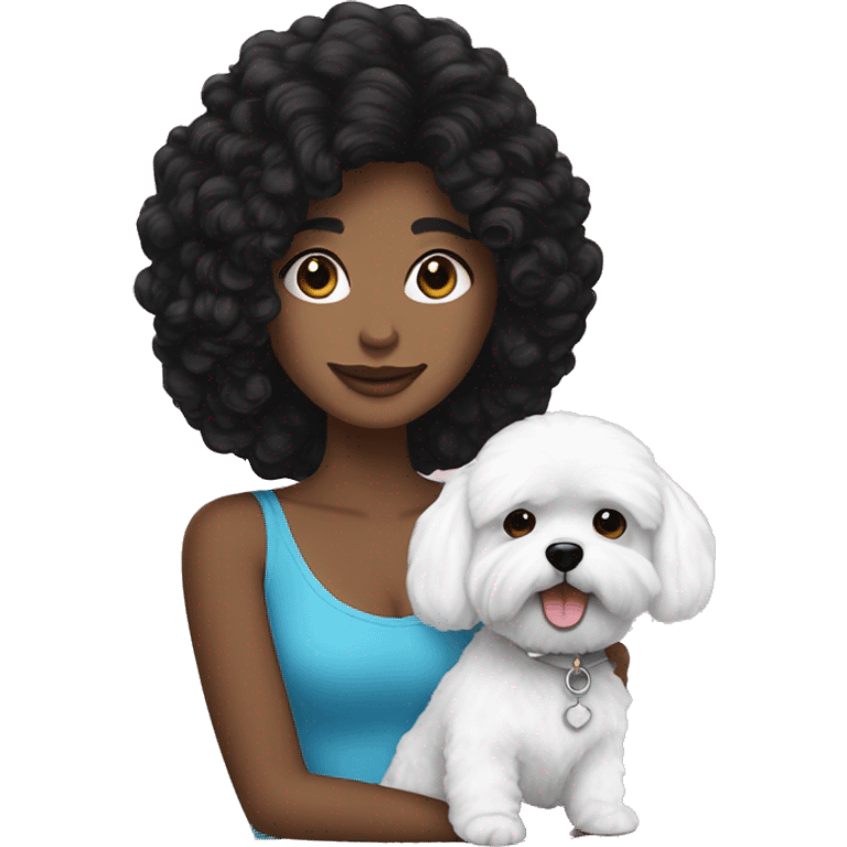 A black haired women with a black haired man and white maltipoo emoji