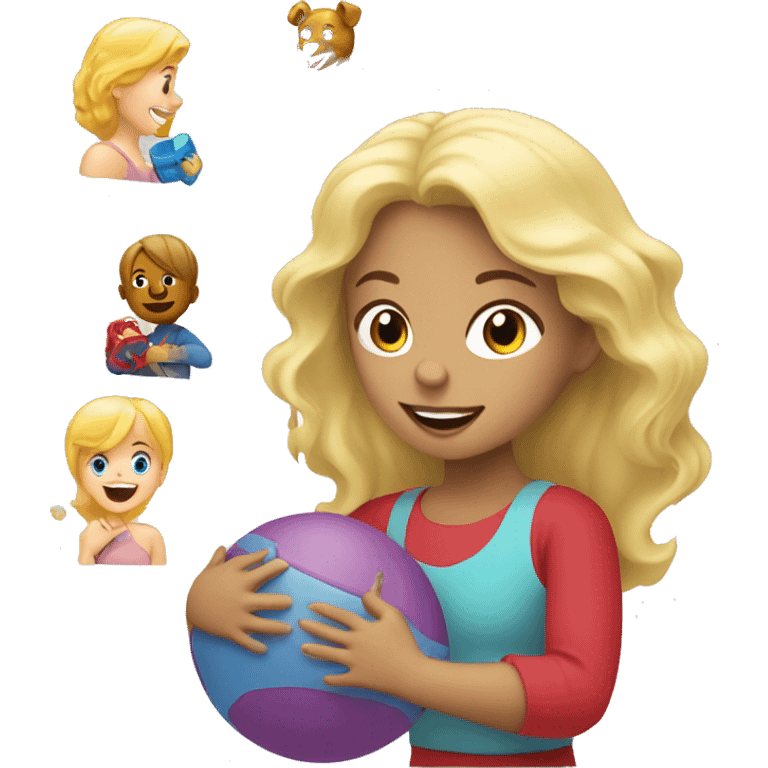 blonde women playing with blonde child with toys emoji