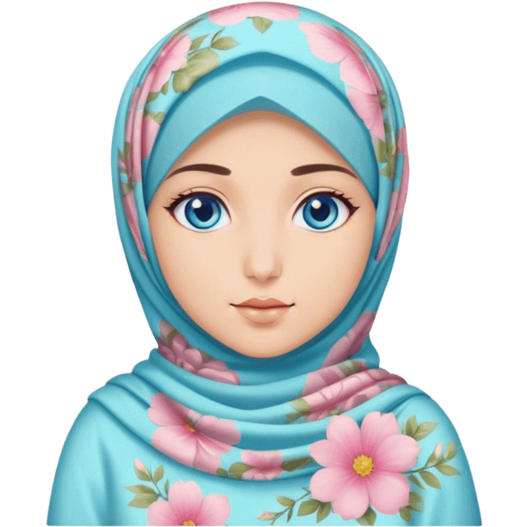 Turkish beautiful finish Konya girl blue eyes with hijab and pastel floral dress emoji