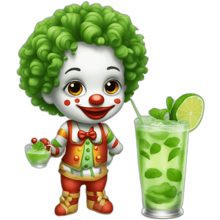 baby clown with curly hair drinking mojito emoji