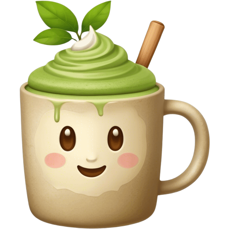 realistic Matcha latte in beige stone mug emoji