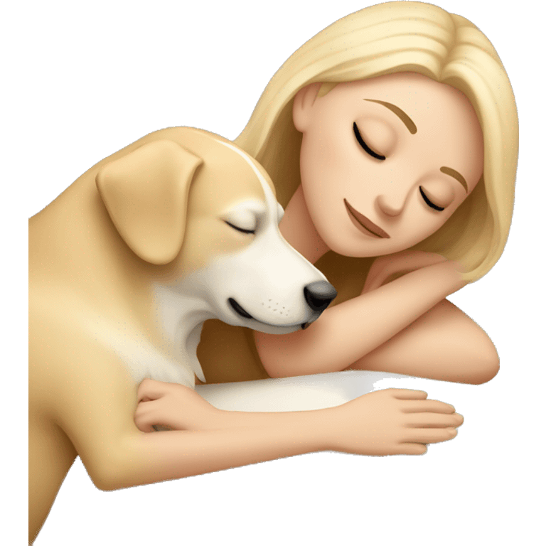 Blonde white girl sleeping with a beige dog emoji