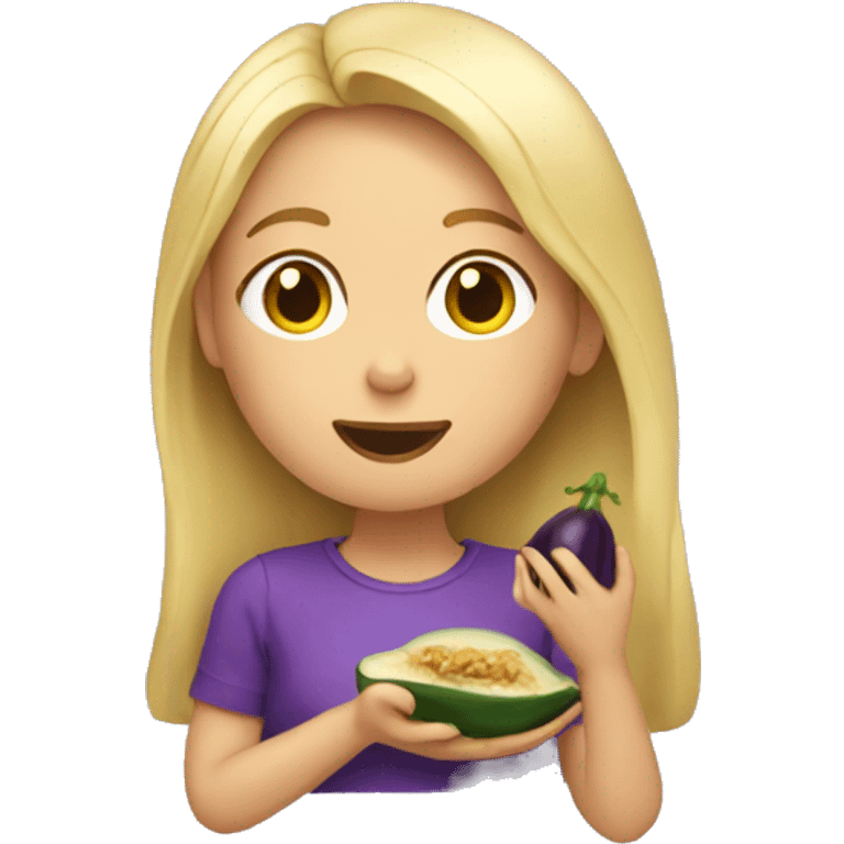 Blonde girl eating eggplant emoji