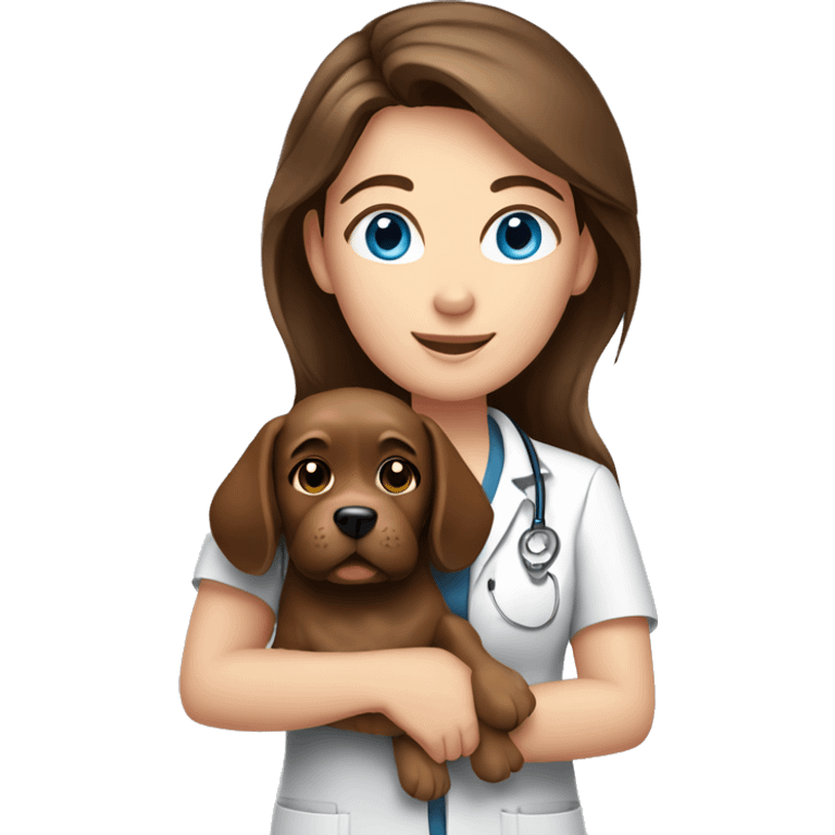 brown hair blue eyes woman veterinarian holding a dog emoji