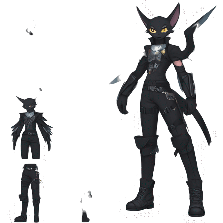 cool techwear kawaii anime edgy distinguished pretty elegant beautiful fantasy black ethereal nargacuga-Noivern-sphynx-Quiana-Fakemon collar harness belt pouches full body emoji