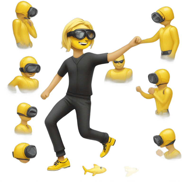 Noah building an arc with scuba diving goggles on and tap dancing with yellow sparkly yellow shoes emoji