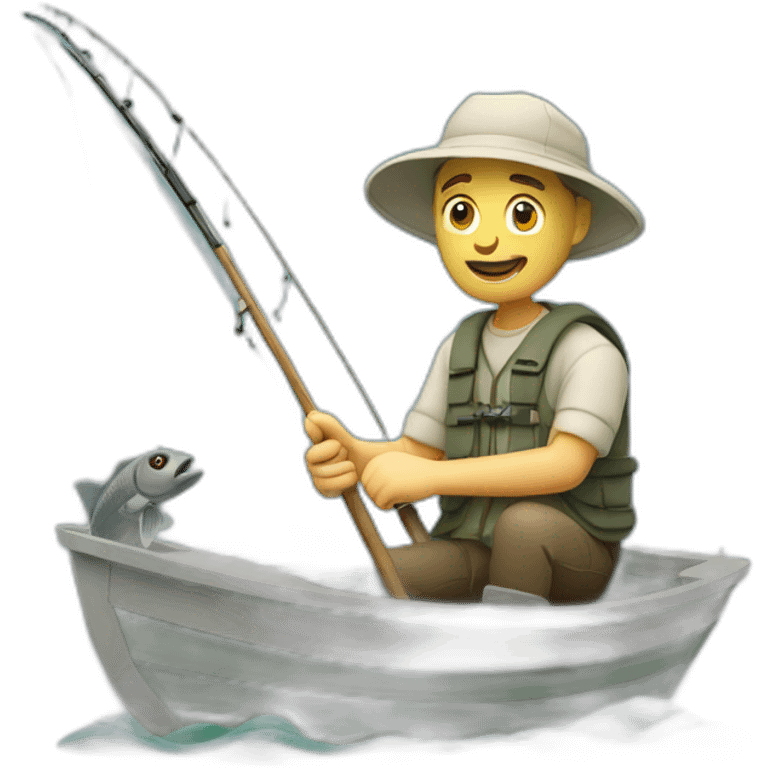 white fisherman fishing with a fishing rod in a small boat emoji