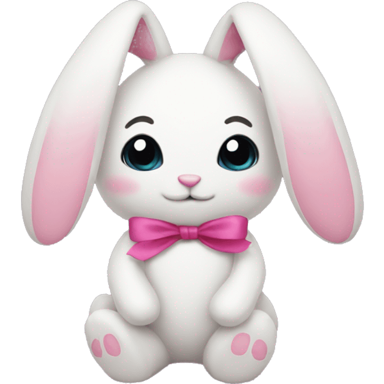 bunny plushie with pink ribbon tied around neck emoji