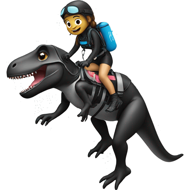 Girl in scuba gear riding a trex  emoji