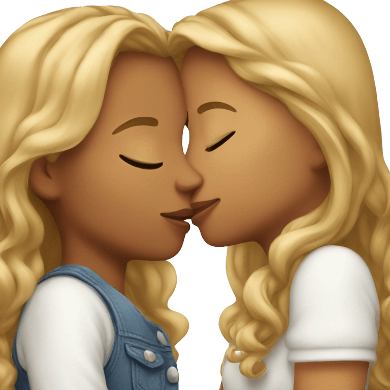 2 girl kissing one tanned the other white emoji