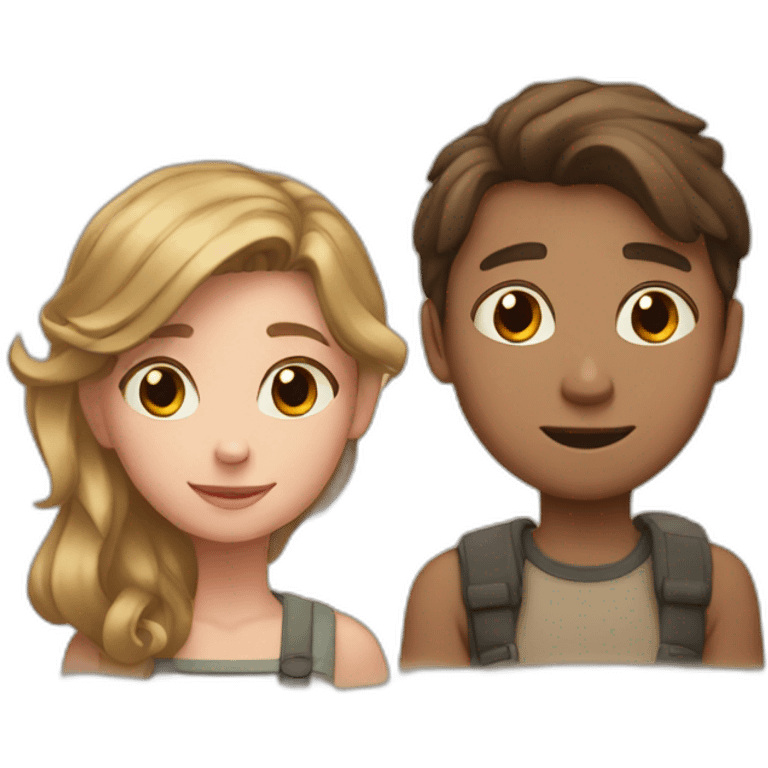 boy and girl and hear in the center but above them emoji