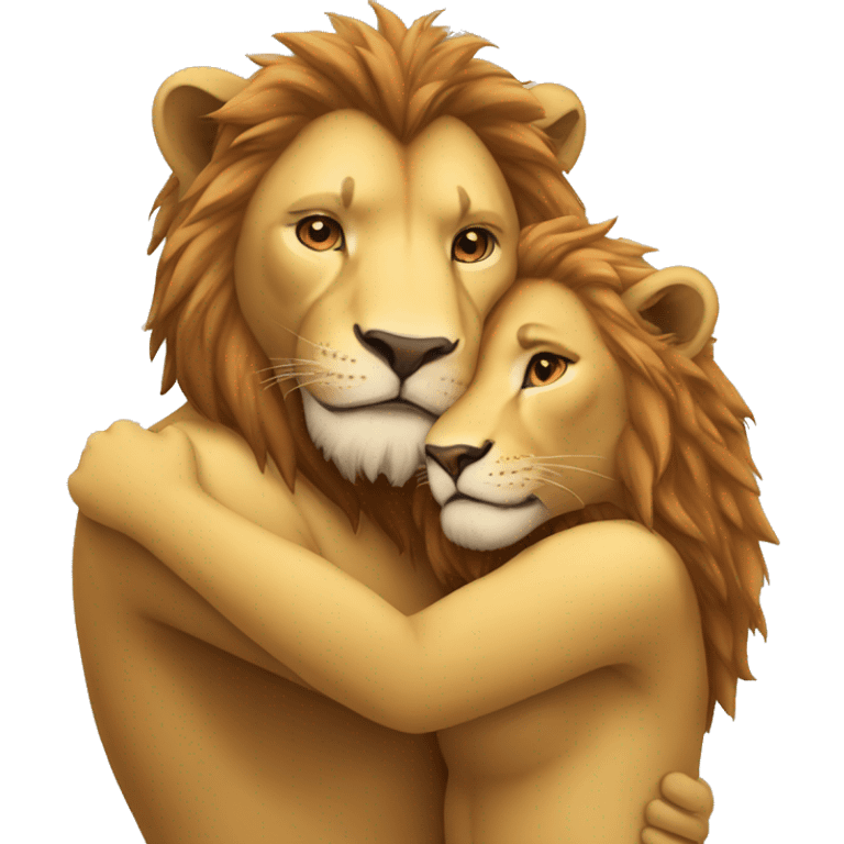 lioness and lion hug emoji