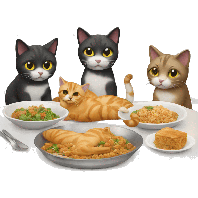 four cats having DINNER emoji