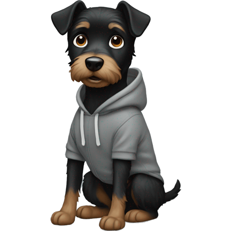 small black terrier with grey hoodie, full body.  emoji