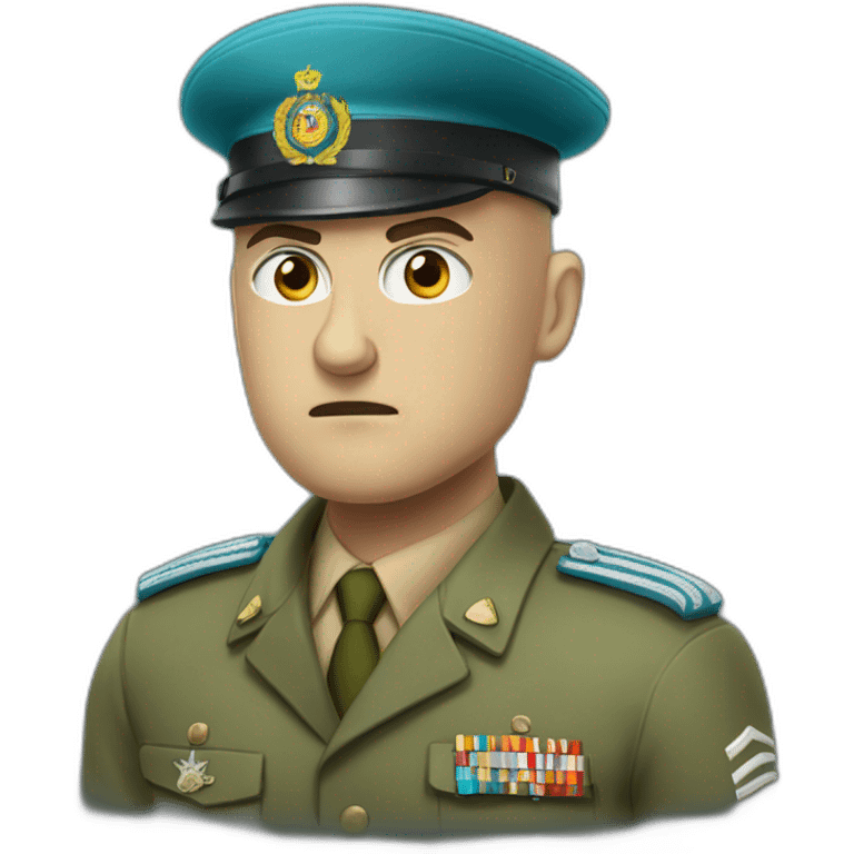 Bald white angry furious serious military man with khaki israel defense forces uniform and cyan beret emoji