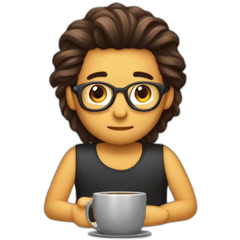 Chico con cabello corto y cafe, escribiendo en la computadora  emoji